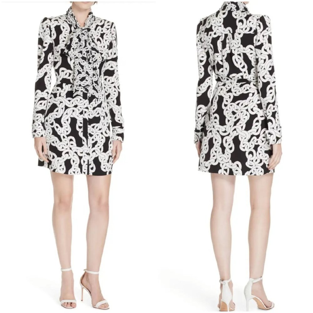 Diane Von Furstenberg Franca Crawling Chain Tie Neck Dress Size 12